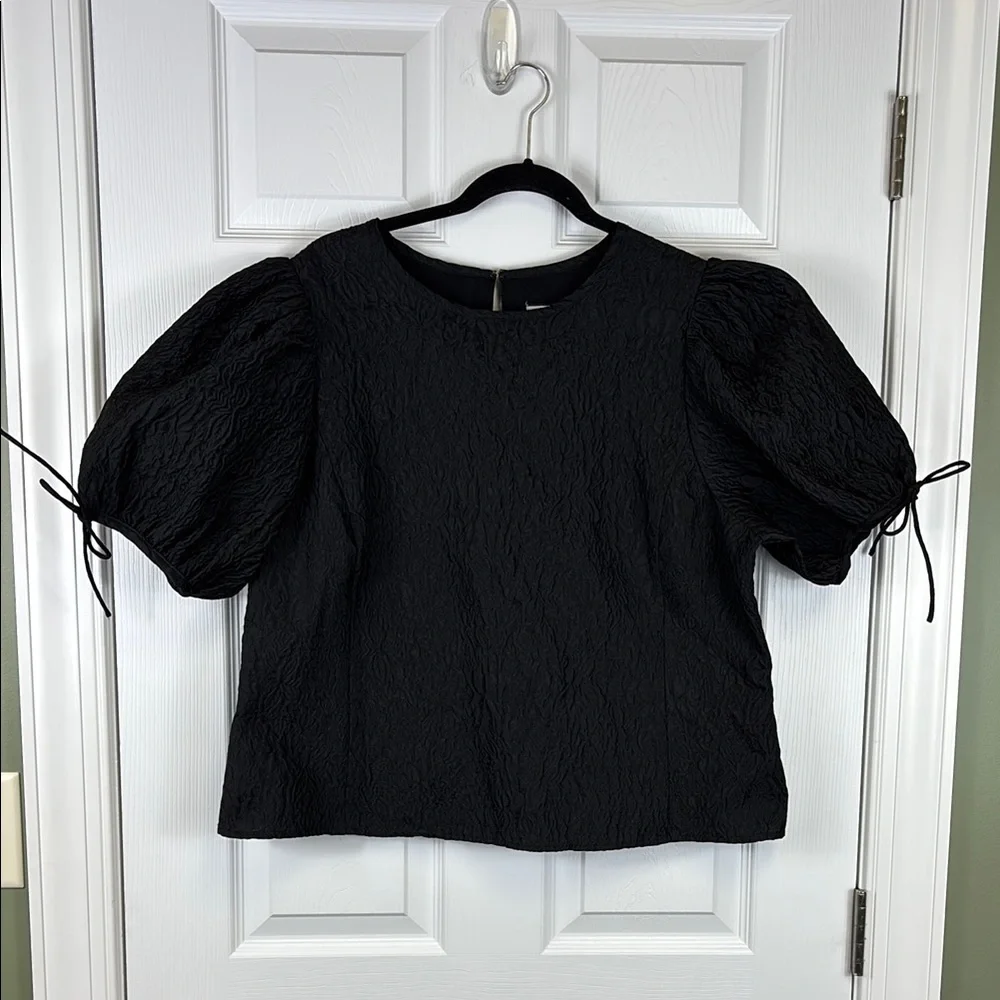 J. Crew collection black puff sleeve textured organza top sz xxl